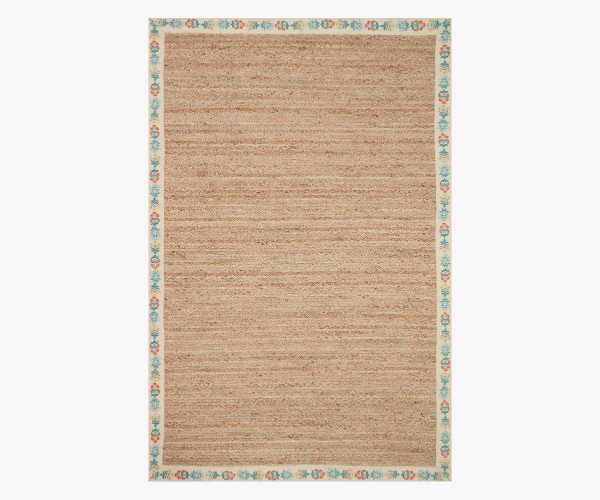 Costa Mughal Rose Jute Rug - Natural & Cream