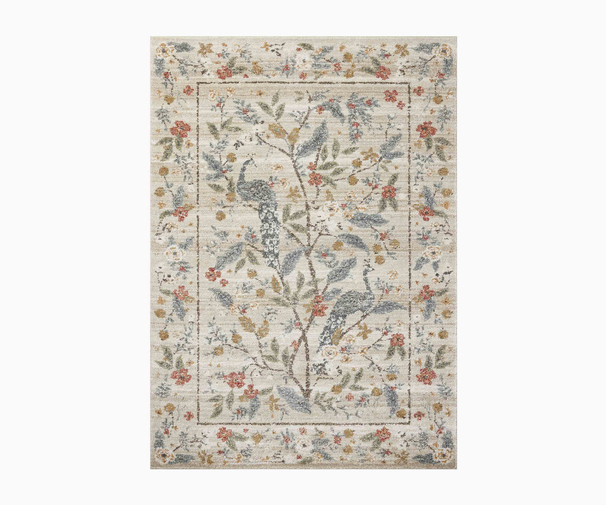 Laurel Peacock Garden Power Loomed Rug - Cream
