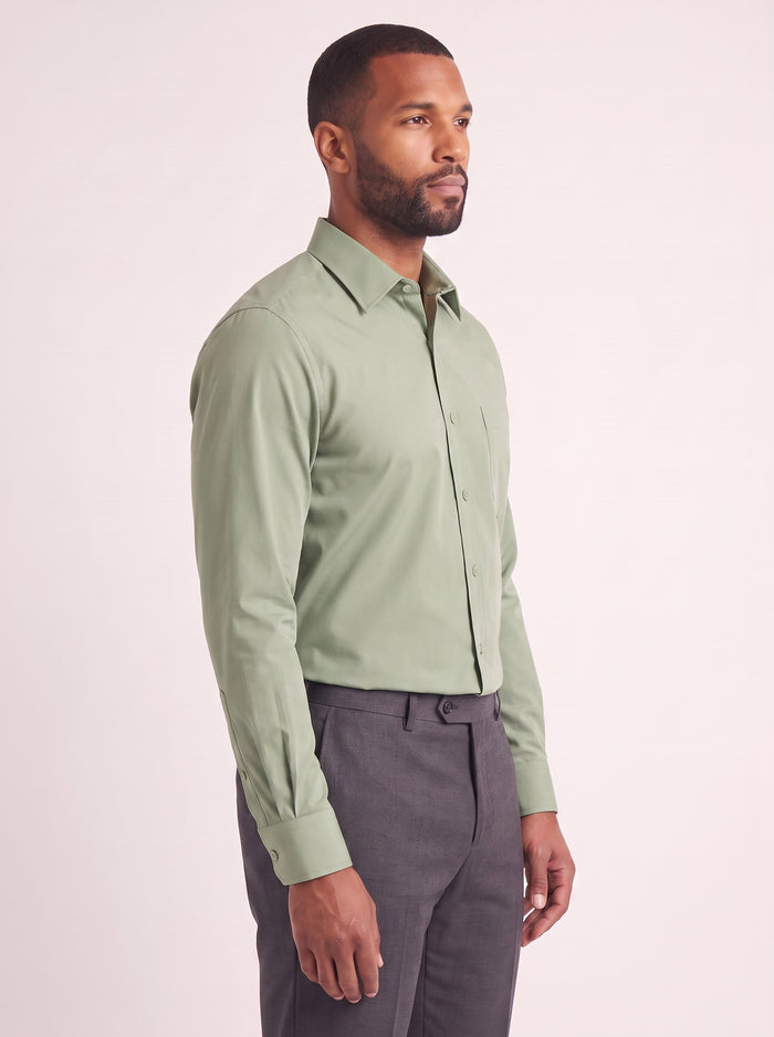 Sage classic fit dress shirt on model - side view - KCT Menswear