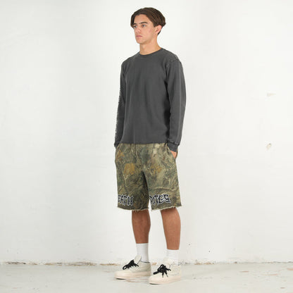 Script Cut-Off Sweat Shorts - Tree Camo
