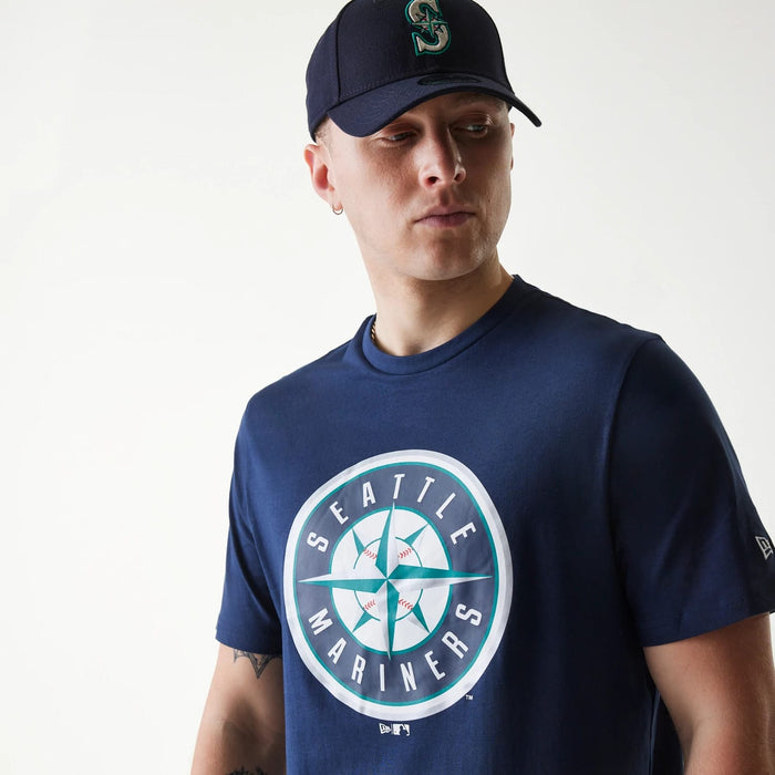 The Male model is wearing Seattle Mariners MLB Regular Dark Blue T-Shirt 3
