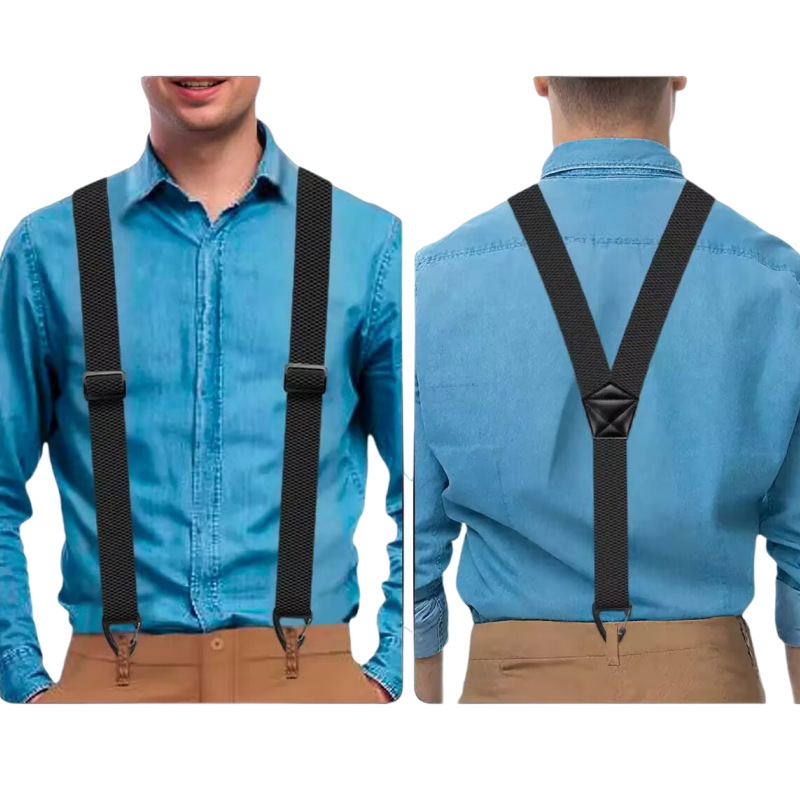 🧵 Men's X-Back Braces with Swivel Hook Clips — Heavy Duty Adjustable Elastic Suspenders for Work & Formal Wear