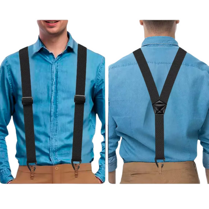 🧵 Men's X-Back Braces with Swivel Hook Clips — Heavy Duty Adjustable Elastic Suspenders for Work & Formal Wear
