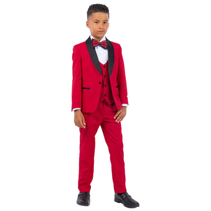Stacy Adams Boy's 5pc Solid Tuxedo W/ Dress Shirt And Bowtie - Red