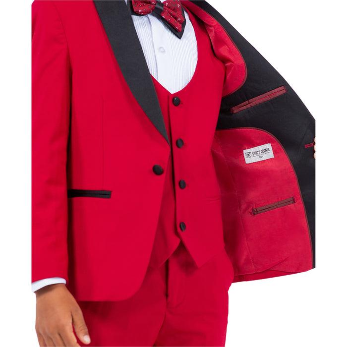 Stacy Adams Boy's 5pc Solid Tuxedo W/ Dress Shirt And Bowtie - Red