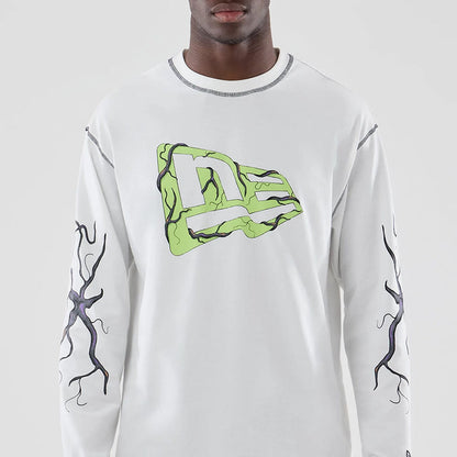 The Male model is wearing Stranger Things White Oversized Long Sleeve T-Shirt 3