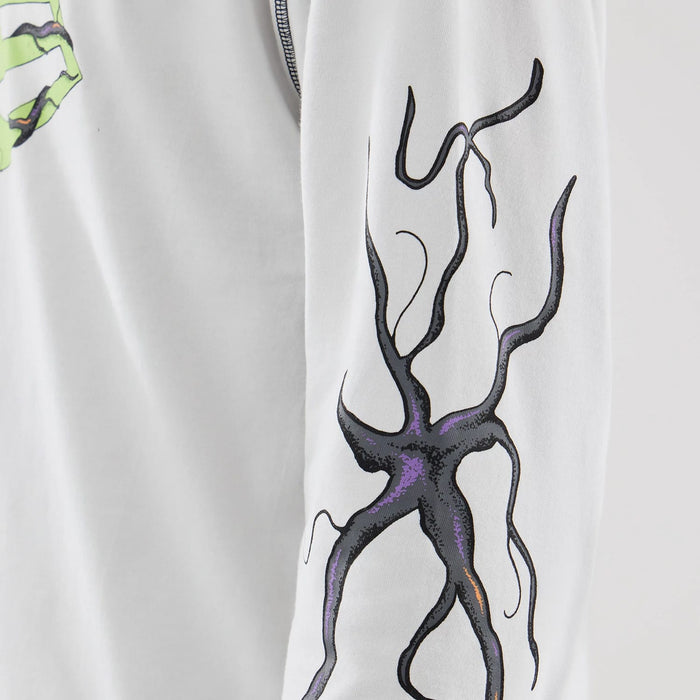 The Male model is wearing Stranger Things White Oversized Long Sleeve T-Shirt 6