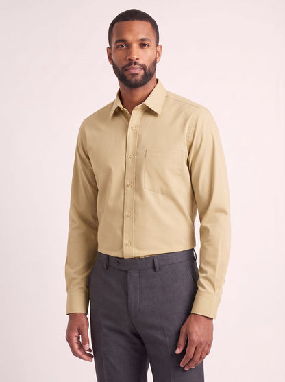 Tan classic fit dress shirt on model - front view - KCT Menswear