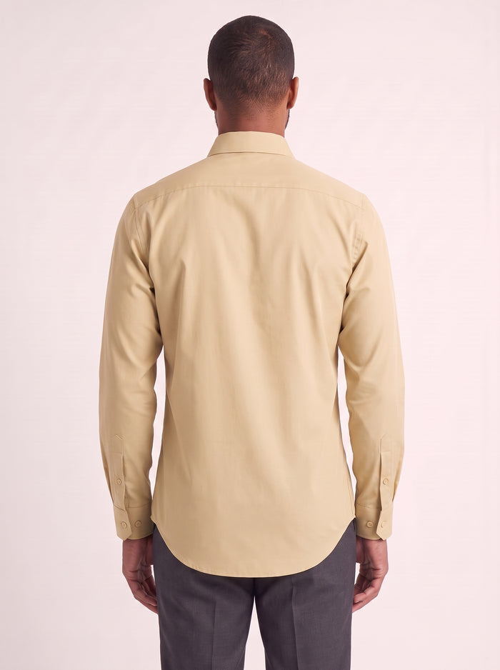 Tan classic fit dress shirt on model - back view - KCT Menswear