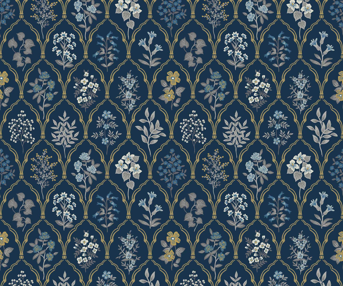 Hawthorne Wallpaper - Navy & Gold