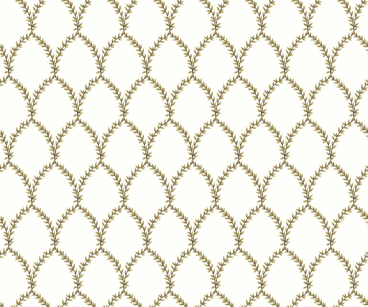 Laurel Wallpaper - Metallic Gold & White