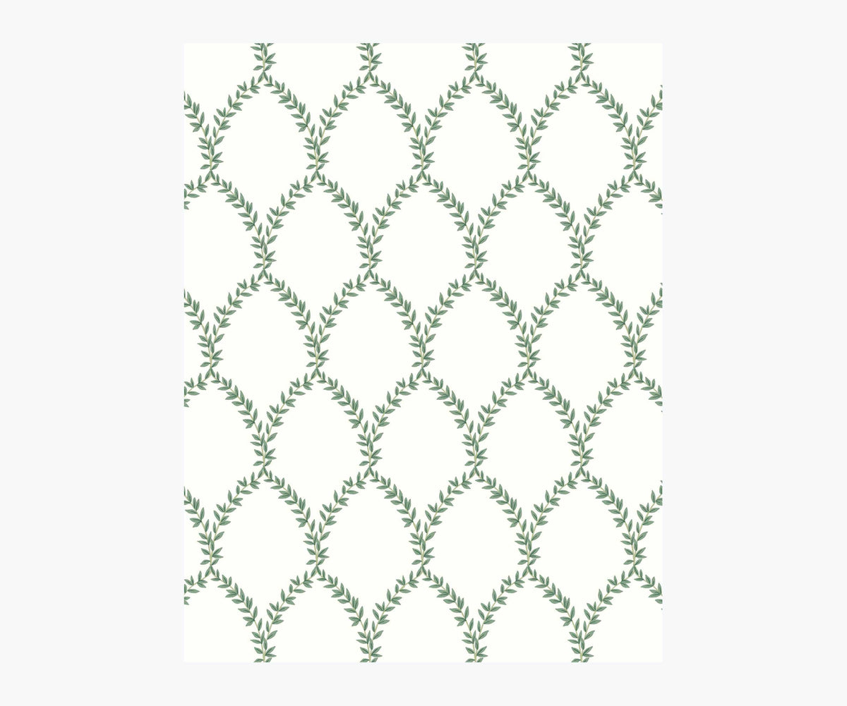 Laurel Wallpaper Sample - Green & White