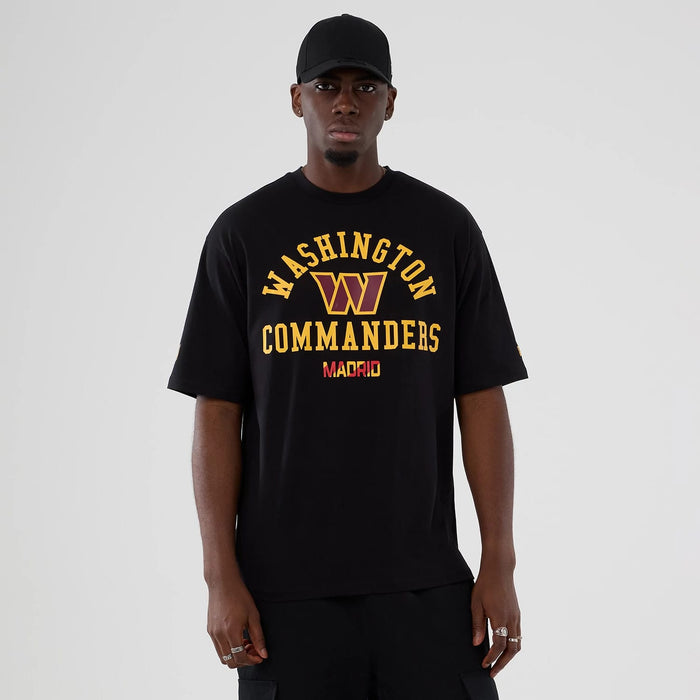 The Male model is wearing Washington Commanders NFL International Series Games 2025 Black Oversized T-Shirt 1