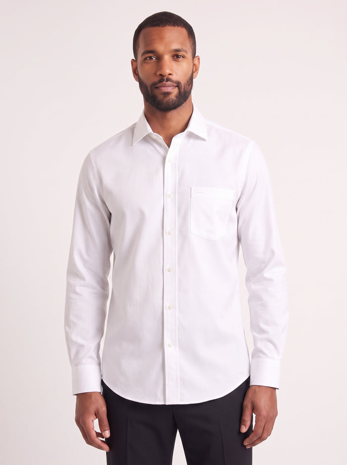 White classic fit dress shirt on model - front view - KCT Menswear