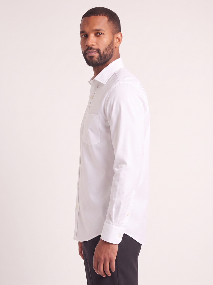 White classic fit dress shirt on model - side view - KCT Menswear