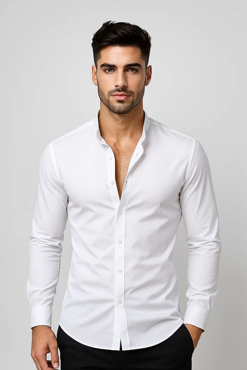 White Collarless Dress Shirt